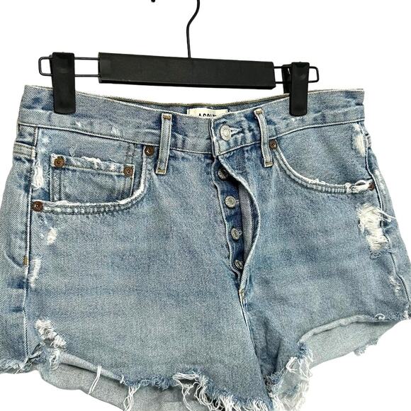 AGOLDE Distressed Parker Shorts Women's Sz 26 Button Fly Light Wash Raw Hem - Picture 4 of 7